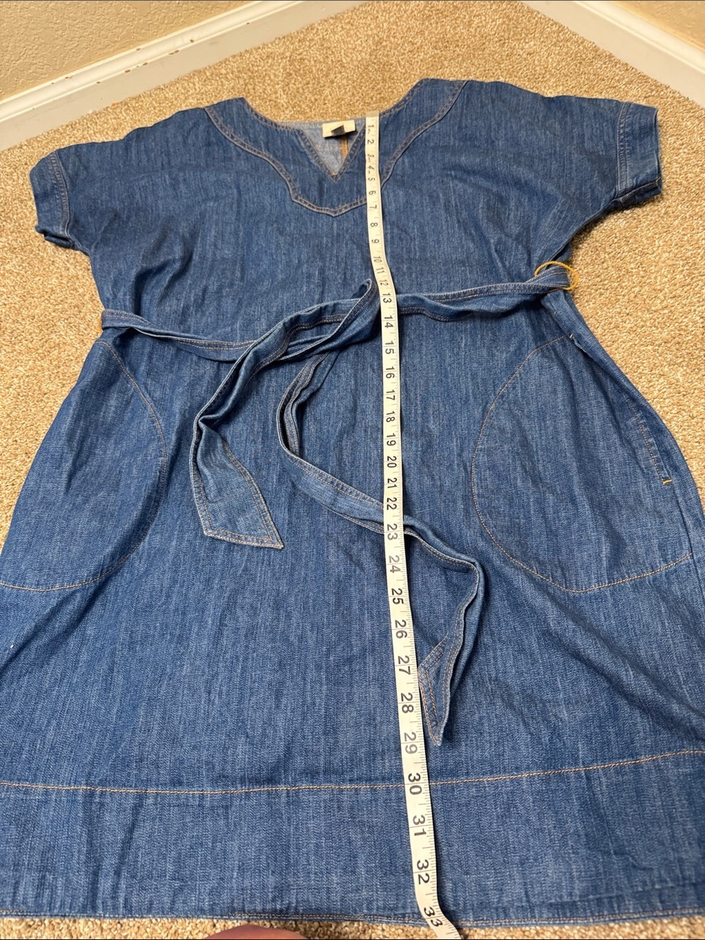 St. John's Bay Blue Denim Tie-Waist Dress chambray 100% Cotton jean western SZ L - Picture 3 of 8